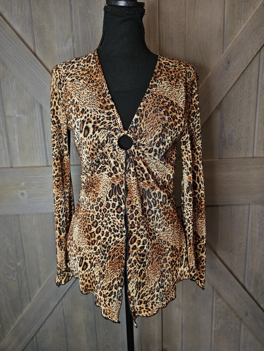 Y2k Brittany Black Cheetah Print Blouse sz Small